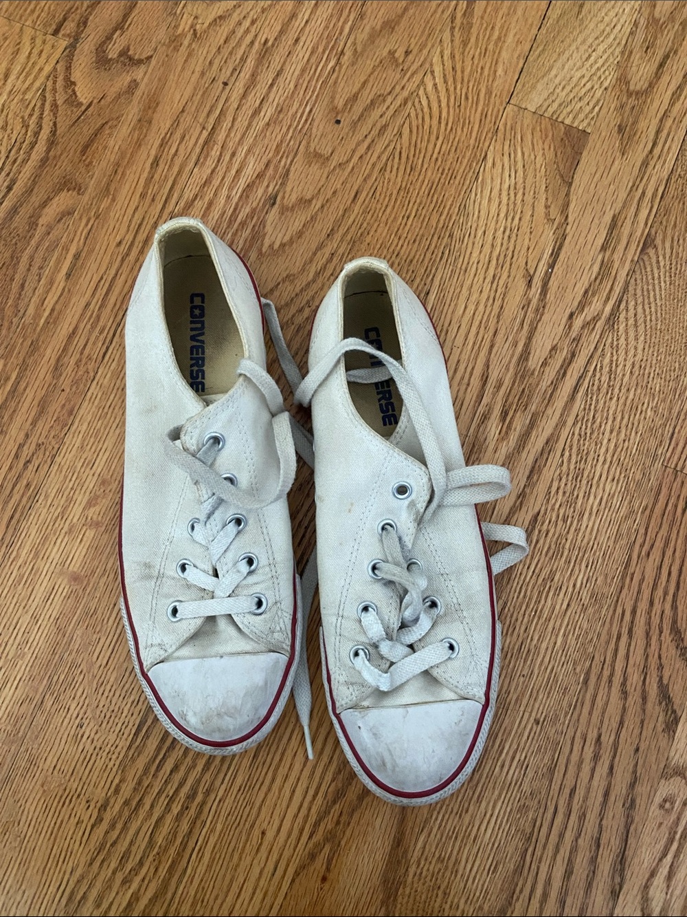 Converse White Canvas Low-Top Sneakers with Red Trim